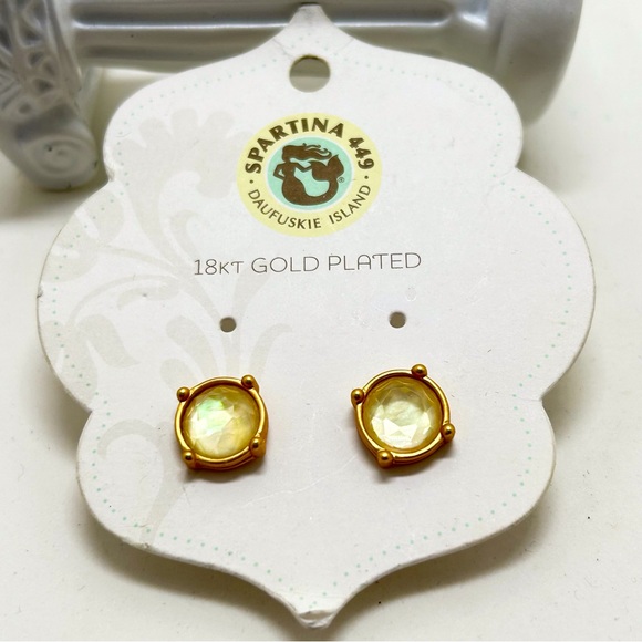 Spartina 449, Daufuskie Island, 18K Gold Plated, Pale Yellow Stud Earrings, NOC - Picture 1 of 4